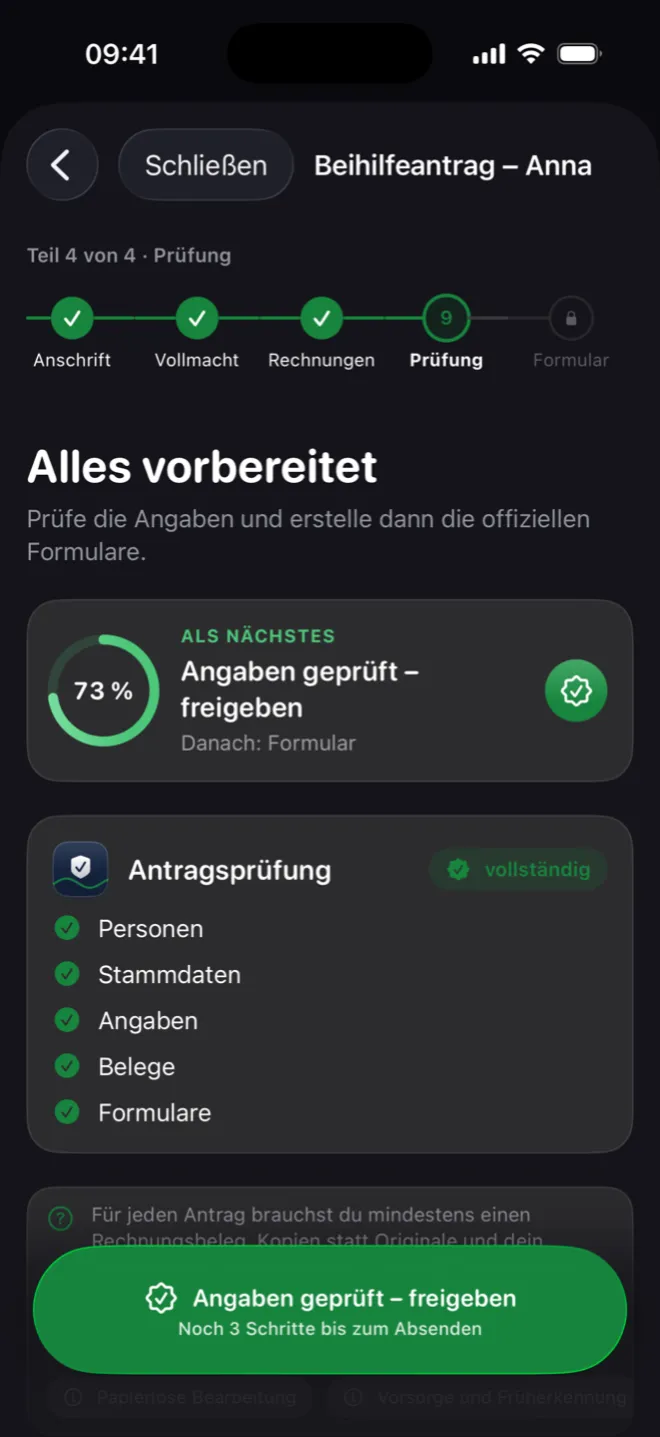 Antragsprüfung: alles vollständig