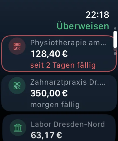 Apple Watch: offene Überweisungen