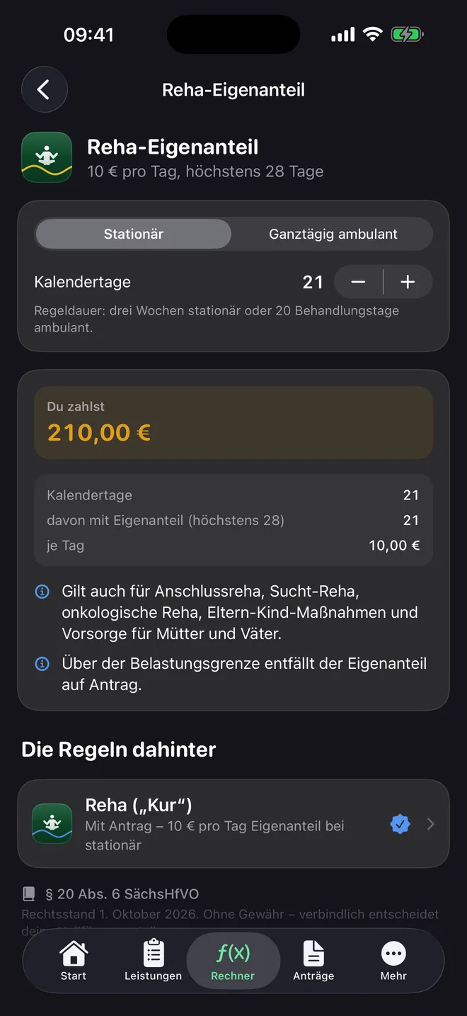 Rechner Reha-Eigenanteil
