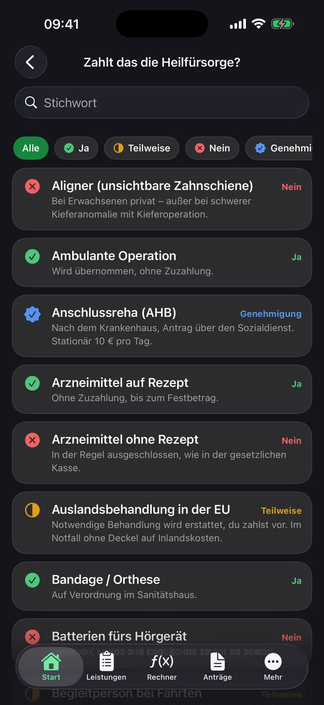 Schnellcheck: Zahlt das die Heilfürsorge?