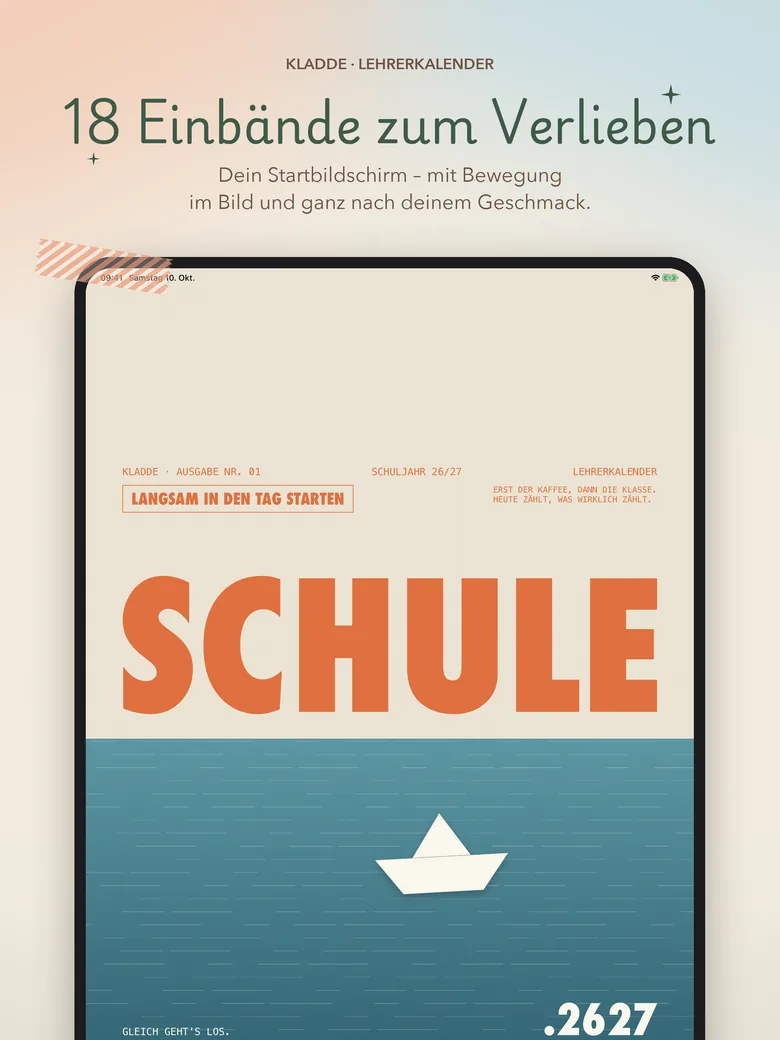Startbildschirm im Plakat-Stil mit Papierschiffchen